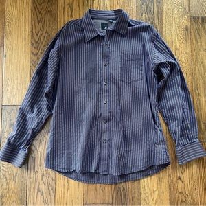 J.Ferrar Men’s Brown and Blue Striped Dress Shirt